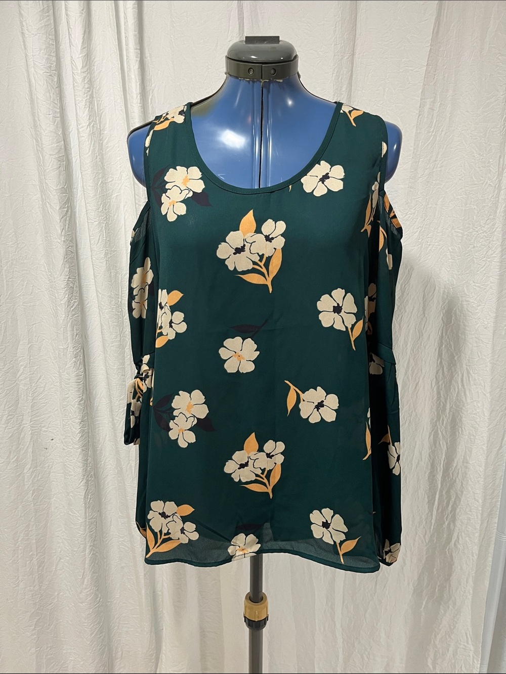 Sienna Sky Dark Teal Floral Cold-Shoulder Tunic